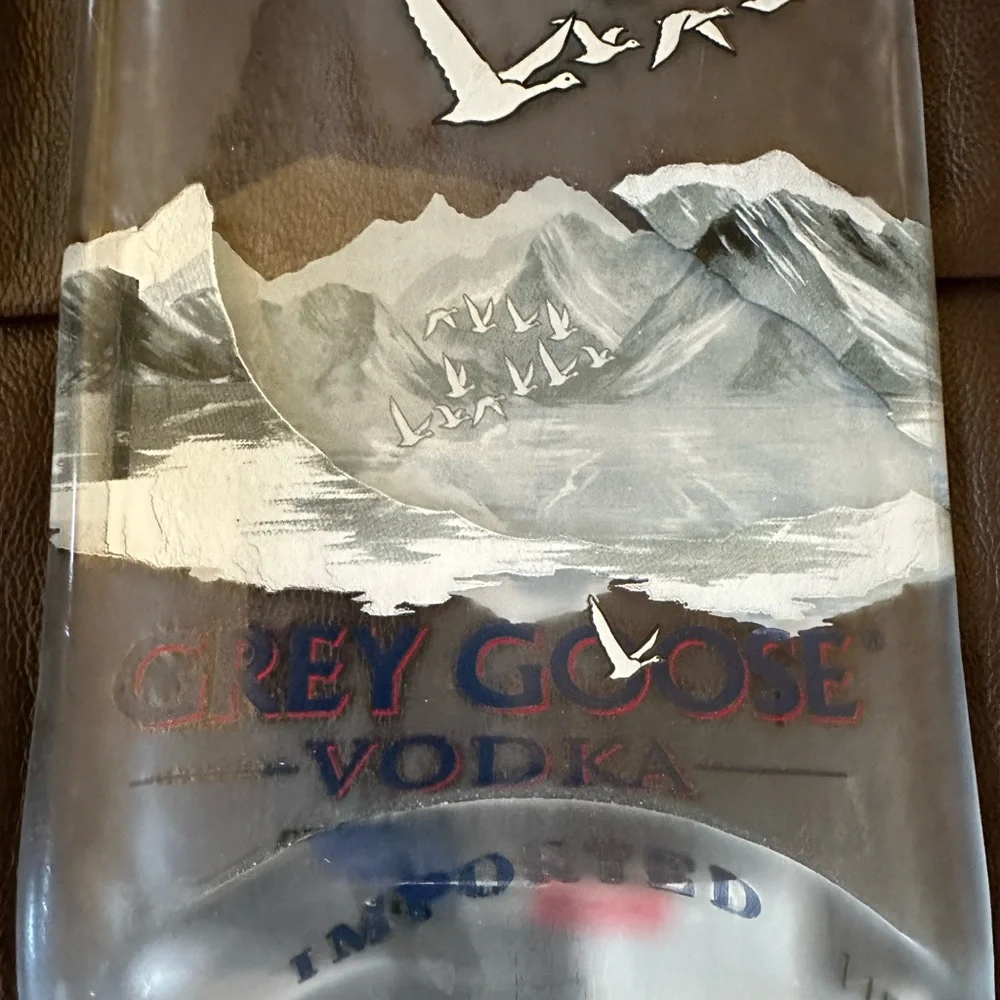 Grey Goose bottle melted and flattened for display w/hook or cutting board. NWOT